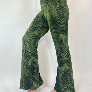 Flared Leggings mit FARN Muster Schlaghose | GRÜN