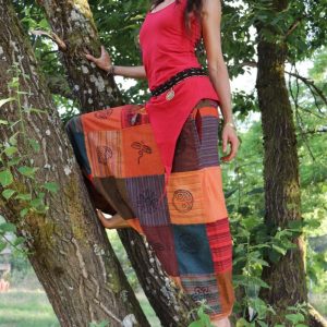Haremshose PATCHWORK mit Blockdruck Orange | Rot
