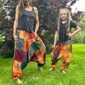 Unisex Kinder Goahose | Patchwork Haremshose | Stonewash | Größe 140-164