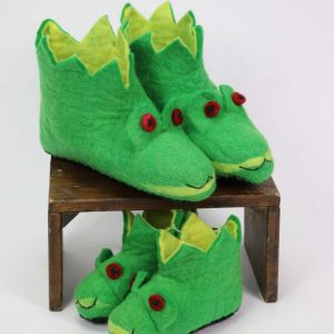 Filz-Hausschuhe FROSCHKÖNIG Dunkelgrün