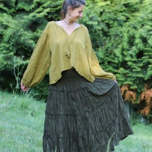 Langer Boho Stufenrock LIANA Sommerkleid| Khaki