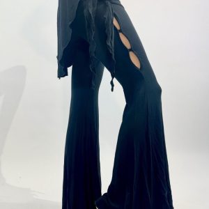 Einfarbige Schlaghose mit Zipfelrock LUNARA – Flared Leggings | SCHWARZ