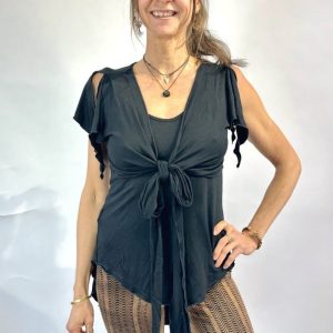Camisole Boho Top mit Wickelbolero | Asymmetrisch | SCHWARZ